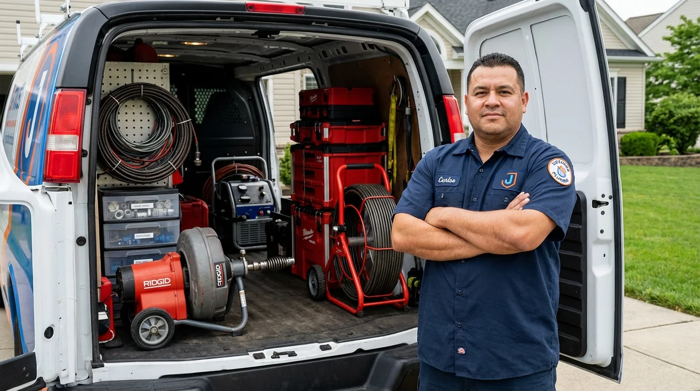 Professional drain cleaning equipment and Johns Plumbing LLC plumber in Sodus