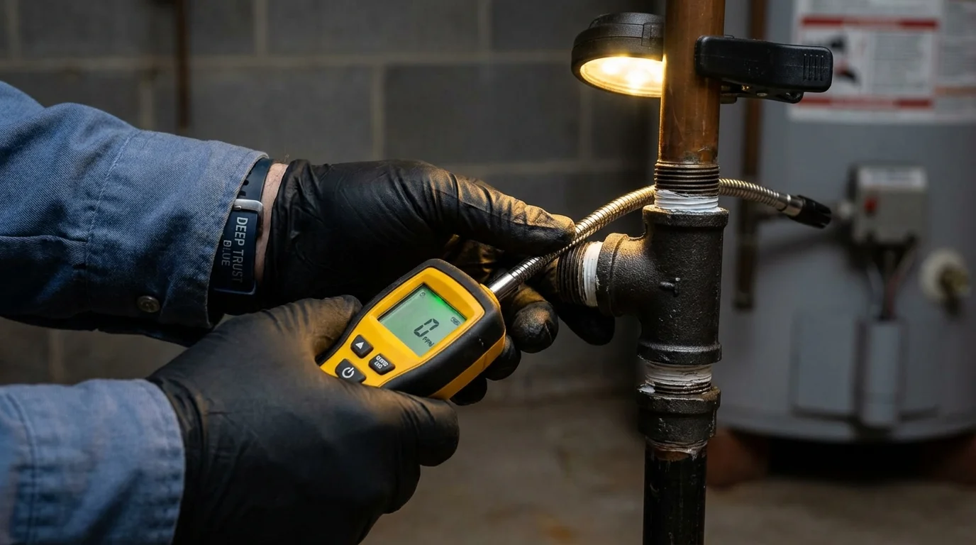 Gas leak detection with electronic sniffer by Johns Plumbing LLC in Sodus