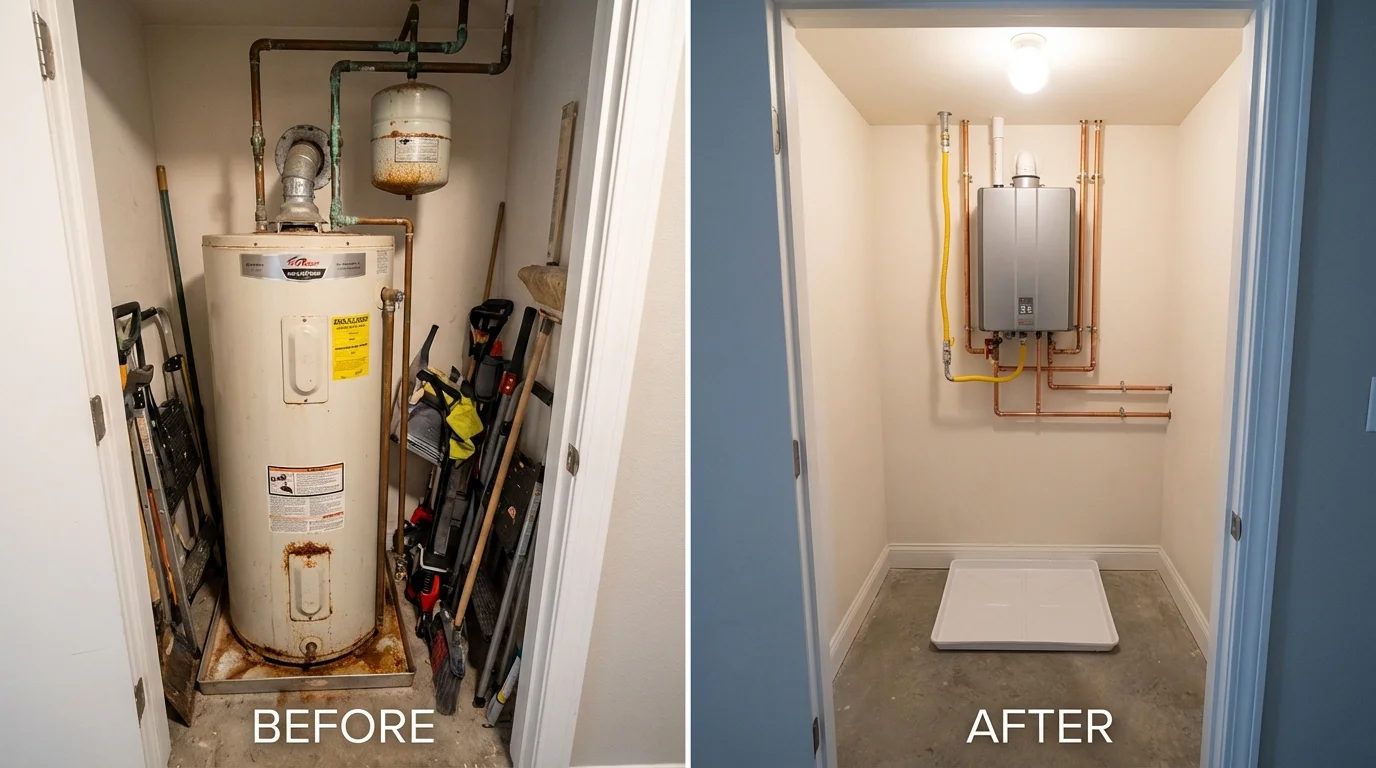 Tank water heater versus wall-mounted tankless unit comparison for Sodus, NY homeowners