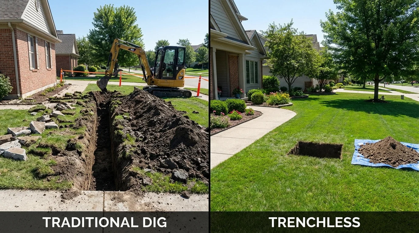 Trenchless sewer repair with minimal yard damage versus traditional excavation in Sodus, NY